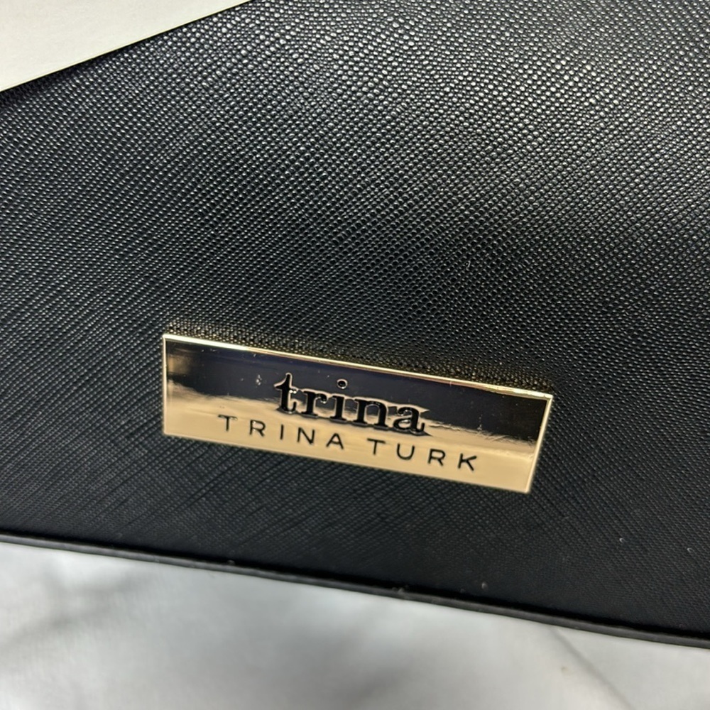 Trina Turk Black Vegan Leather double handle crossbody w/front slip pocket Bag - Picture 2 of 15